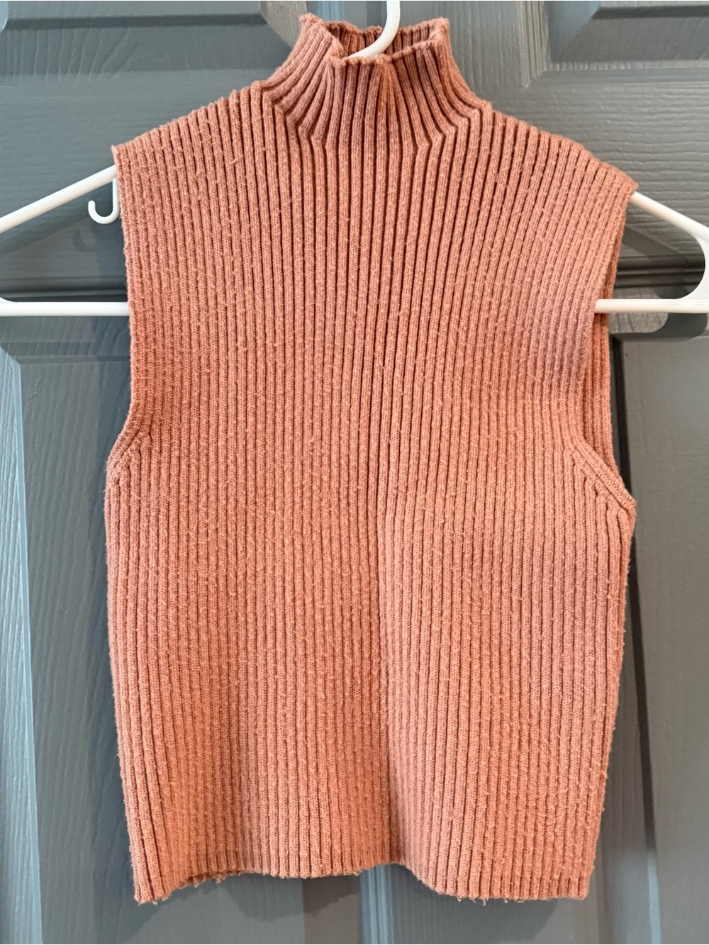Sleeveless Ribbed Mock Neck Top in dark beige